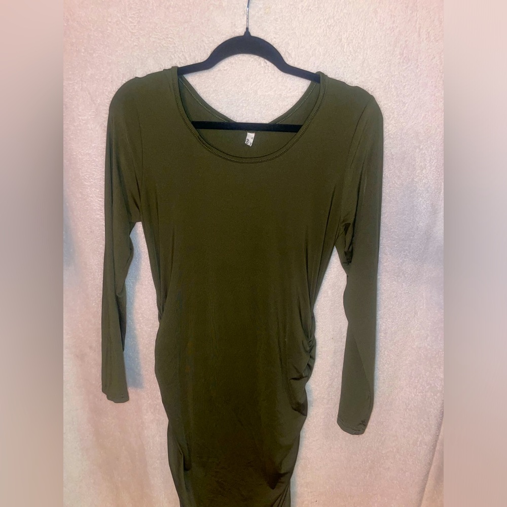 XL Dark Green Long Sleeve side Scrunch Dress